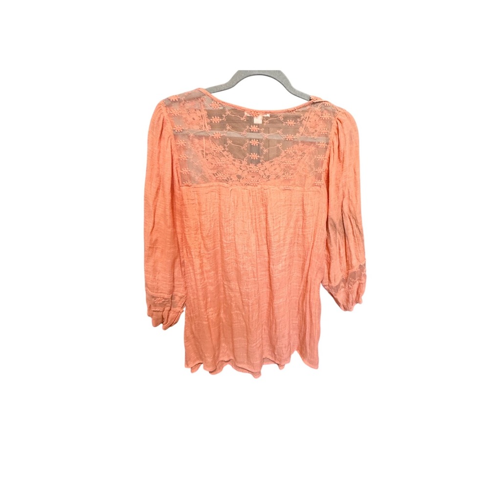 John Paul Richard Blouse Crochet Lace Boho M Orange Excellent 3/4 Sleeve Gauze - Picture 4 of 5